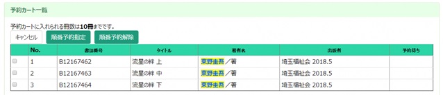 (画像)予約カート一覧にてカートに入れた資料が表示されます